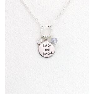 Handmade Sterling Silver Let Go Let God Necklace Pendant Opal Paperclip Dainty